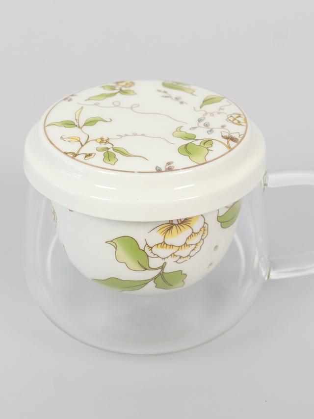 Kubek szklany z porcelanowym zaparzaczem