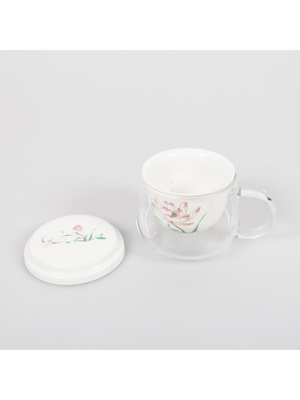 Kubek szklany z porcelanowym zaparzaczem
