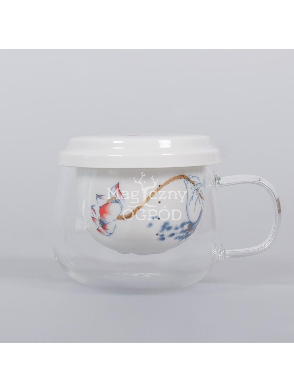 Kubek szklany z porcelanowym zaparzaczem