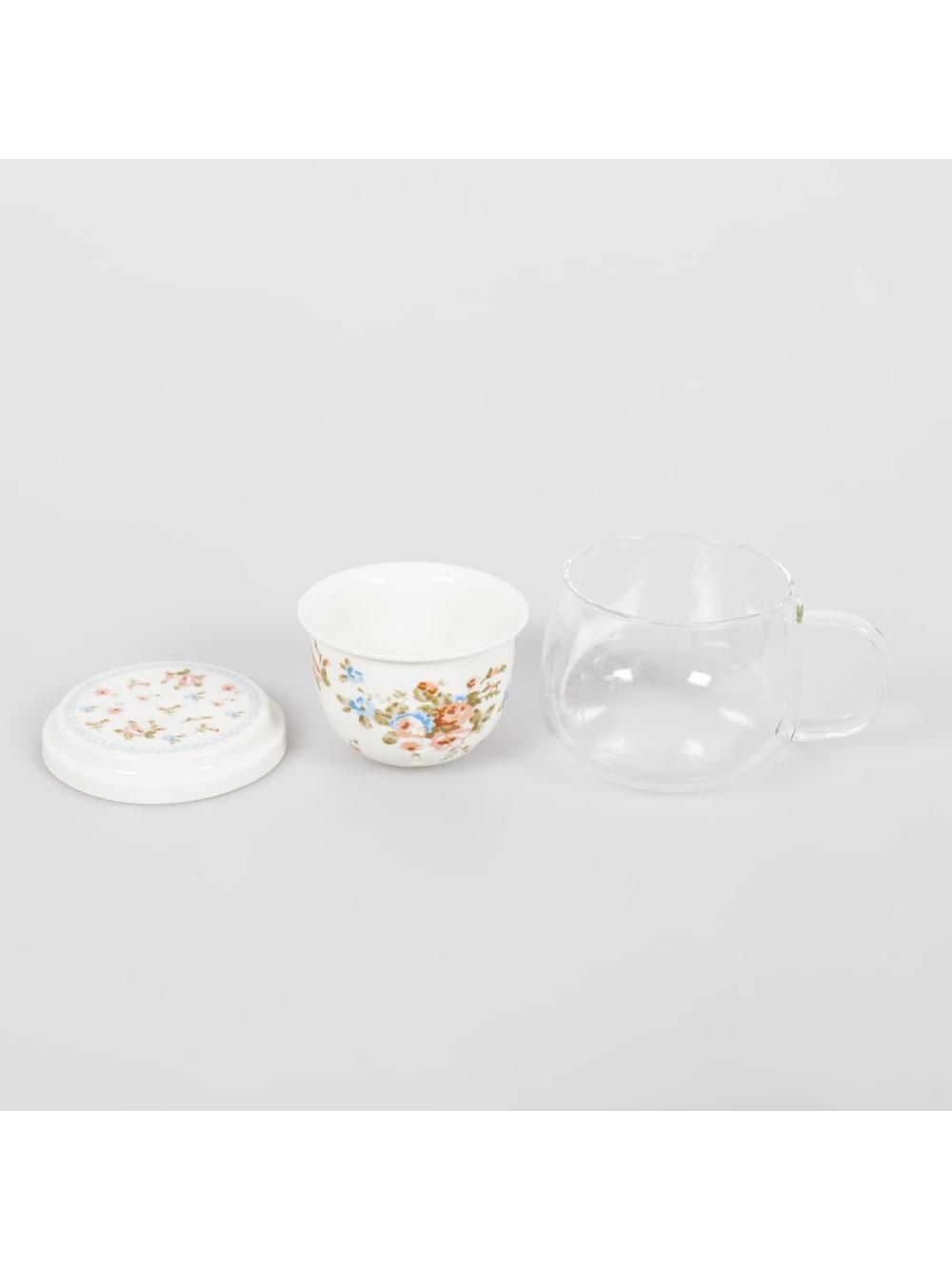 Kubek szklany z porcelanowym zaparzaczem