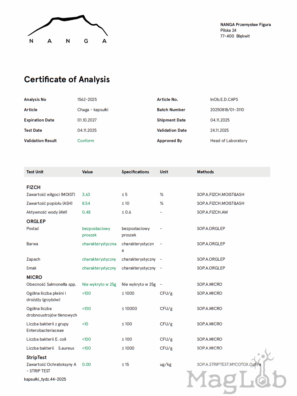 Chaga ekstrakt 100 kapsułek x 300mg