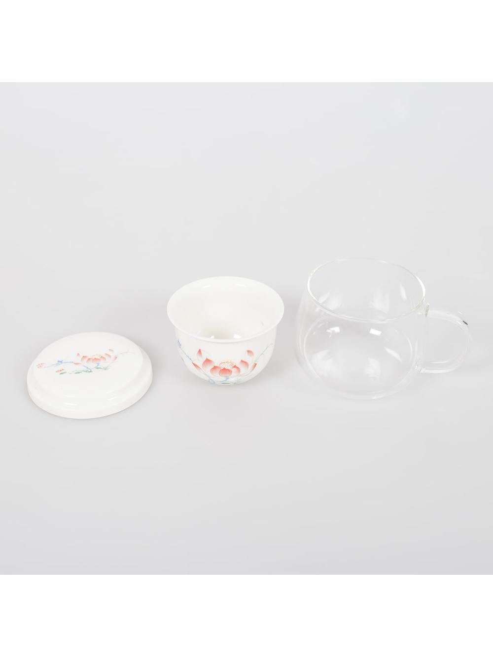 Kubek szklany z porcelanowym zaparzaczem