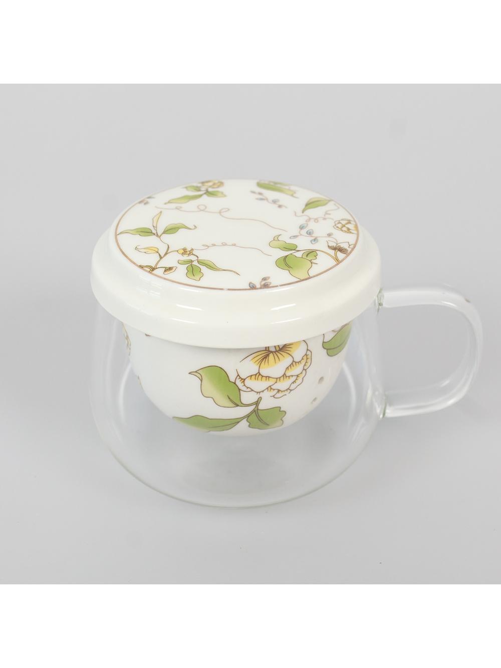 Kubek szklany z porcelanowym zaparzaczem
