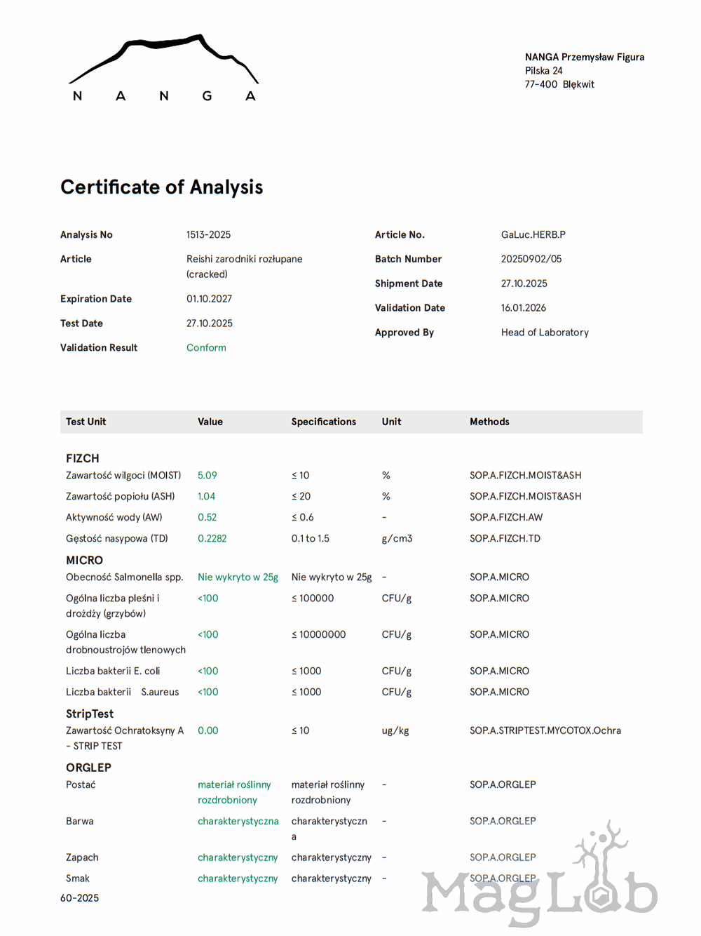 Reishi zarodniki rozłupane