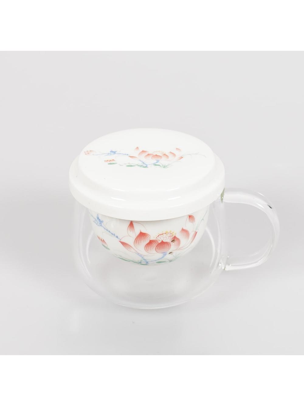 Kubek szklany z porcelanowym zaparzaczem