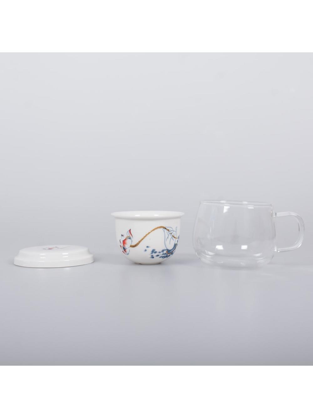 Kubek szklany z porcelanowym zaparzaczem