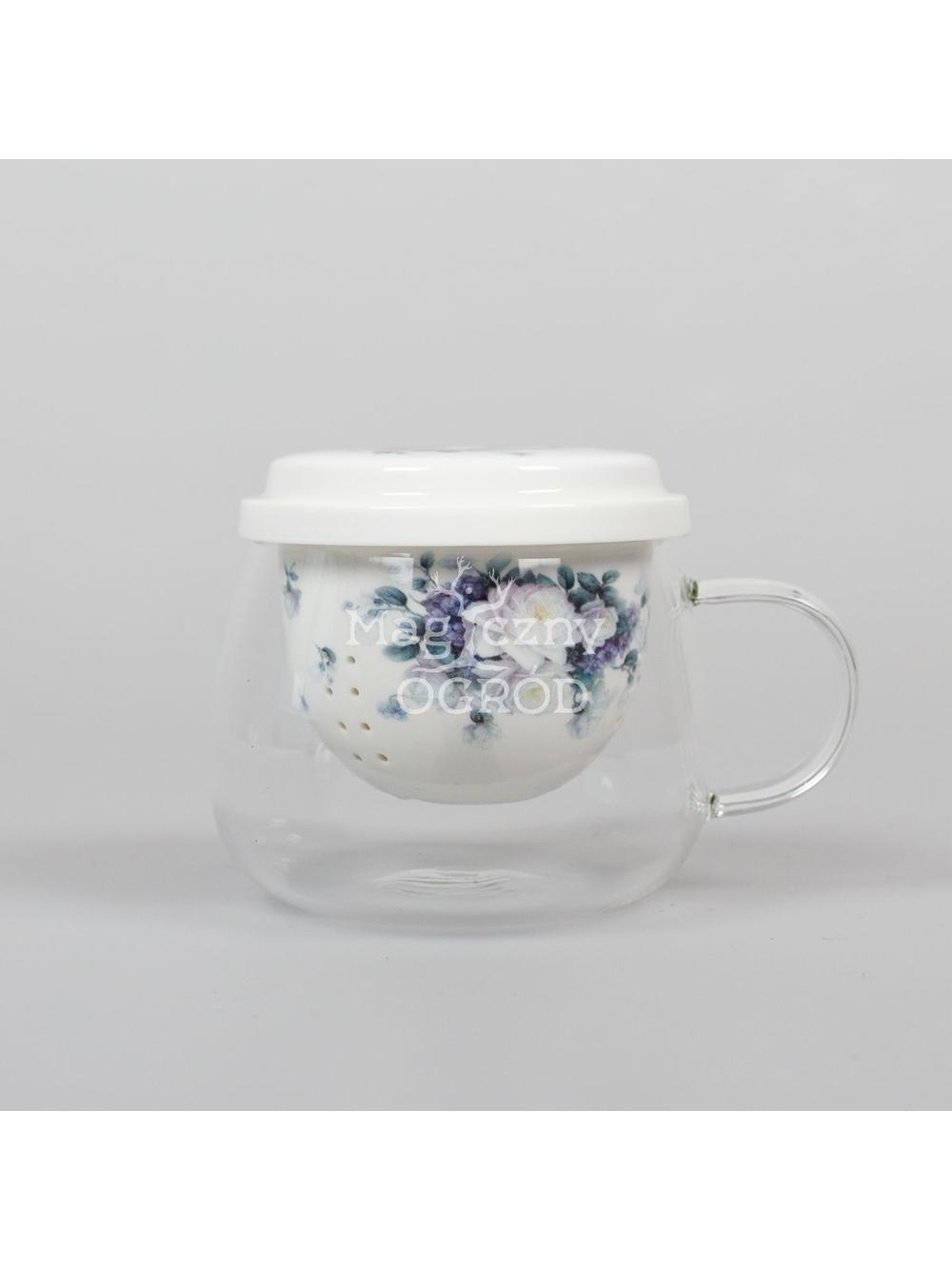 Kubek szklany z porcelanowym zaparzaczem