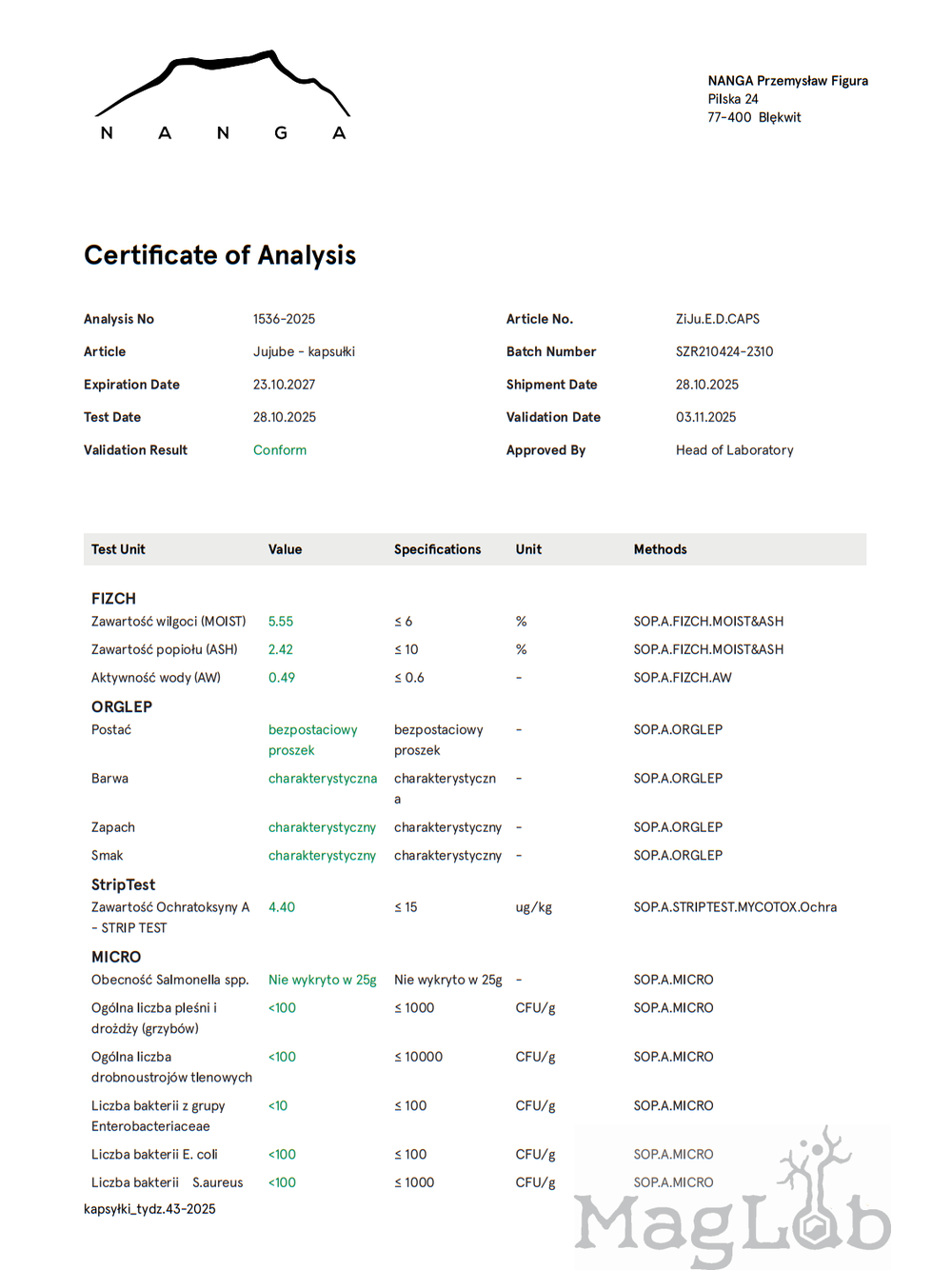 Jujube ekstrakt 100 kapsułek x 400 mg