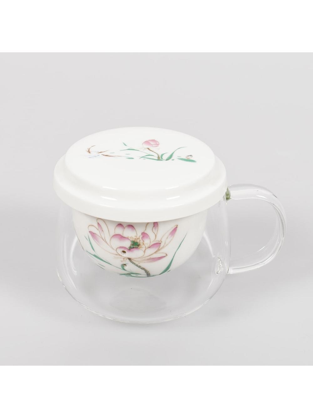 Kubek szklany z porcelanowym zaparzaczem