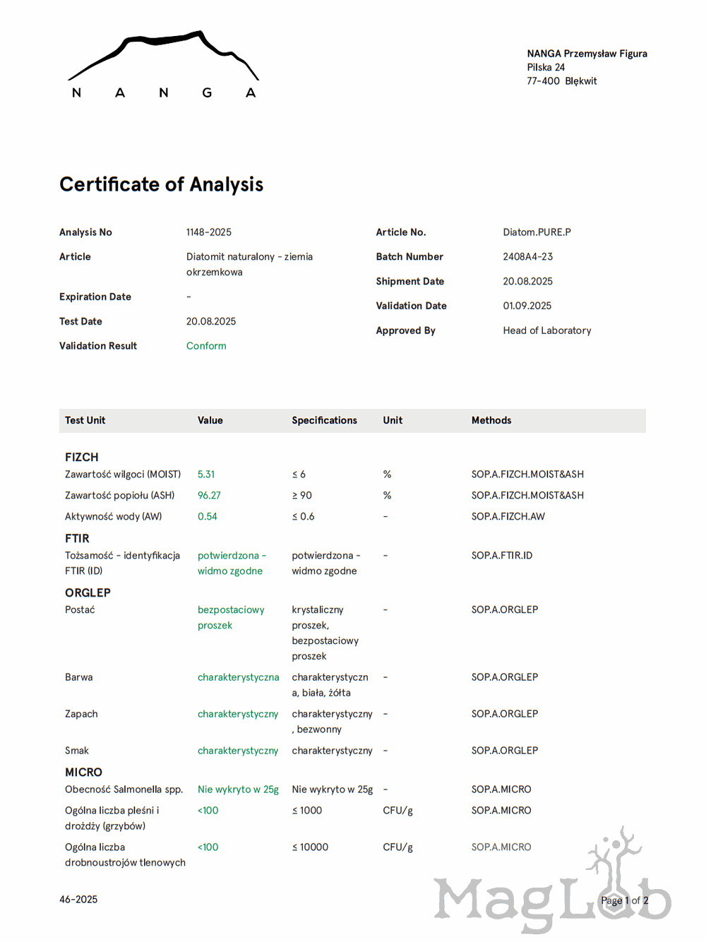Diatomit naturalny - ziemia okrzemkowa