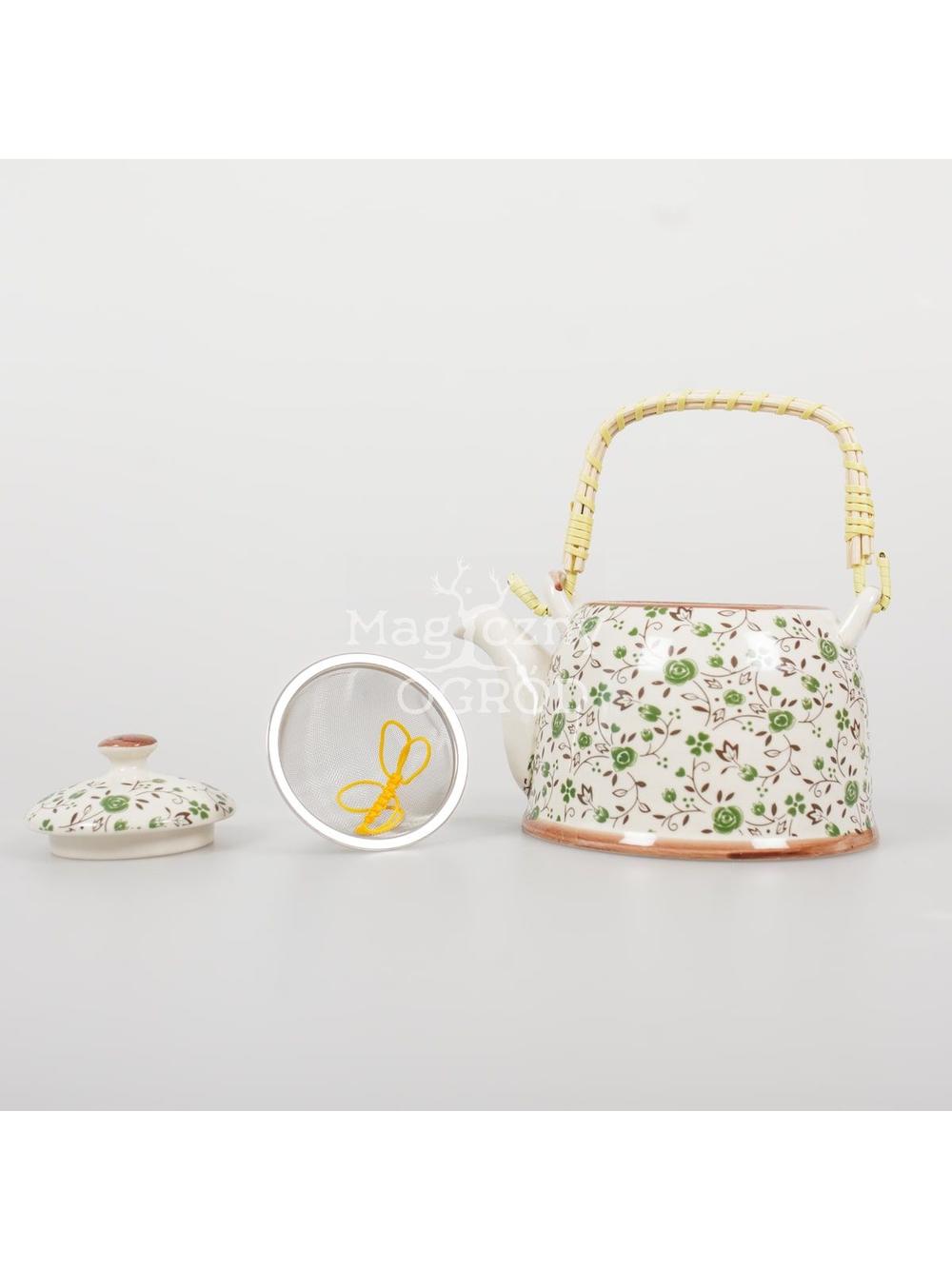 Czajnik ceramiczny z zaparzaczem z motywem kwiatowym 418-5102