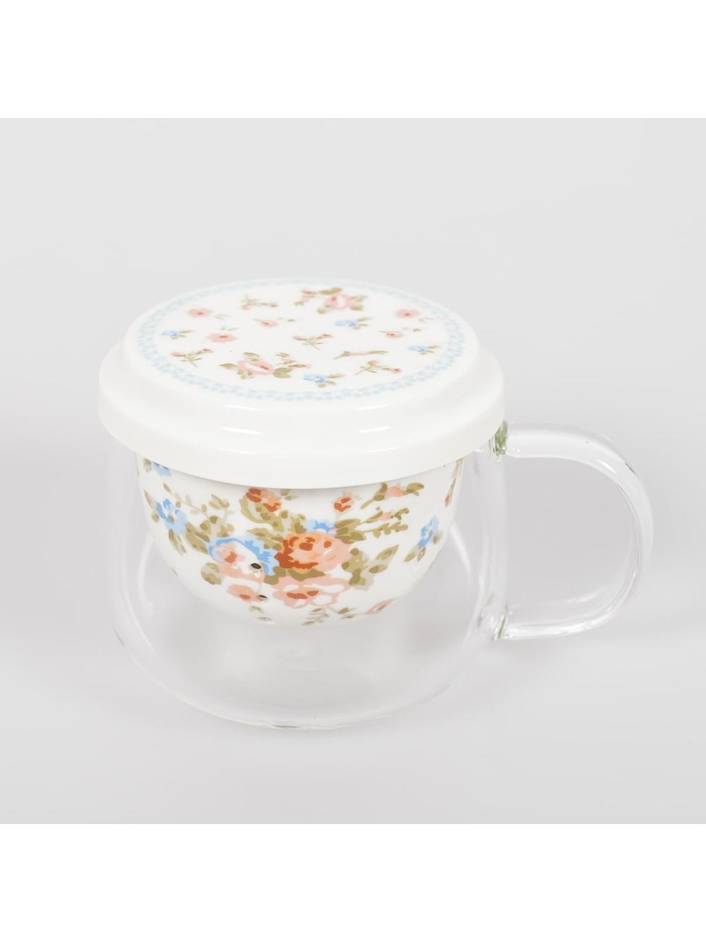 Kubek szklany z porcelanowym zaparzaczem