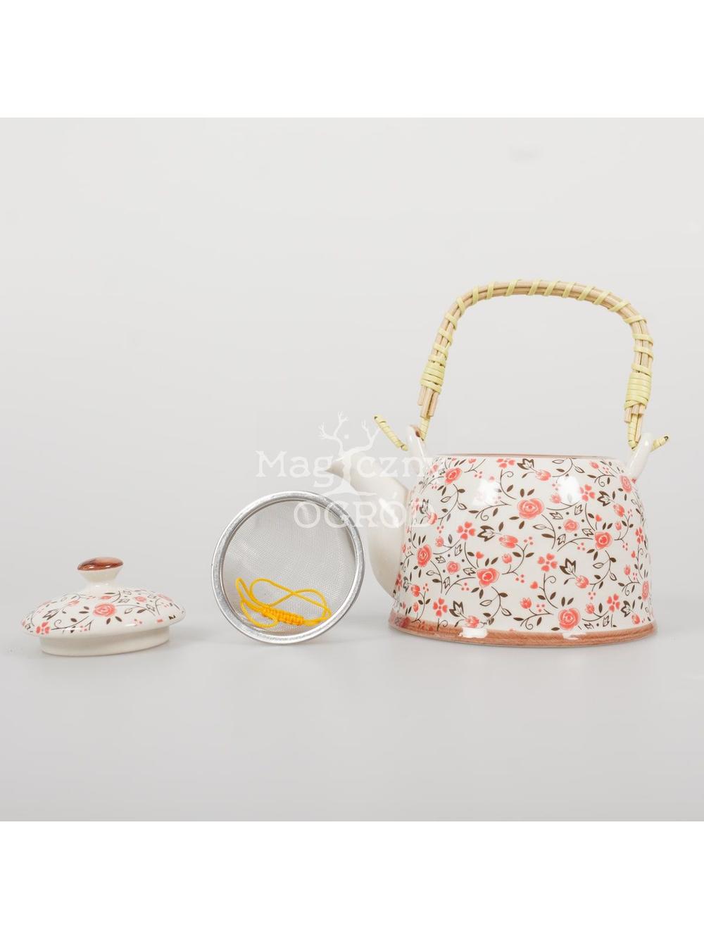 Czajnik ceramiczny z zaparzaczem z motywem kwiatowym 418-5103