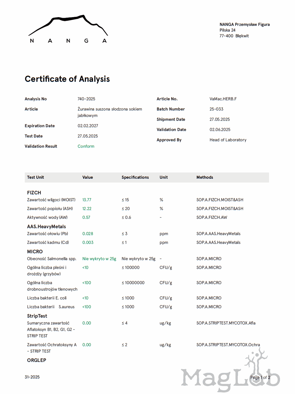 Żurawina suszona słodzona sokiem jabłkowym