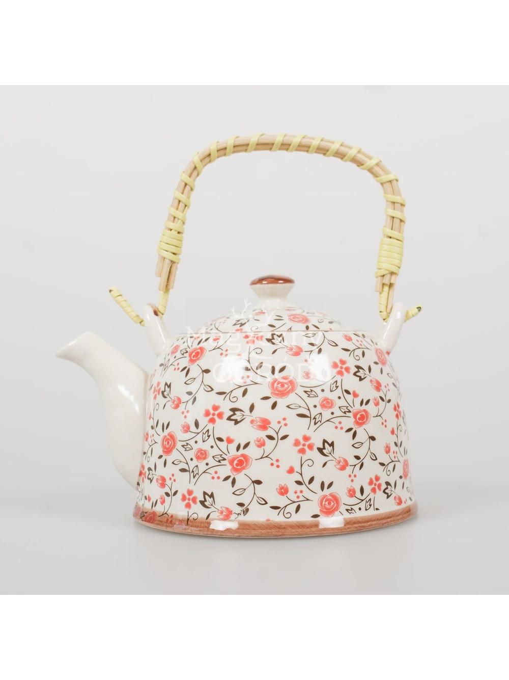 Czajnik ceramiczny z zaparzaczem z motywem kwiatowym 418-5103