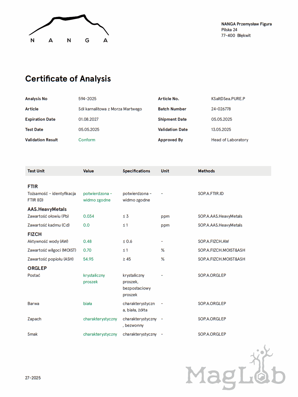 Sól karnalitowa z Morza Martwego
