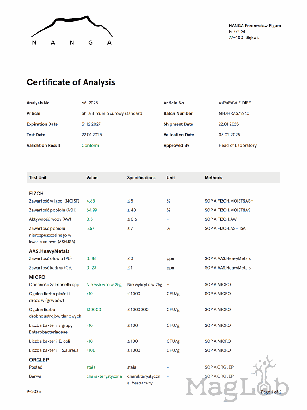 Shilajit mumio standard