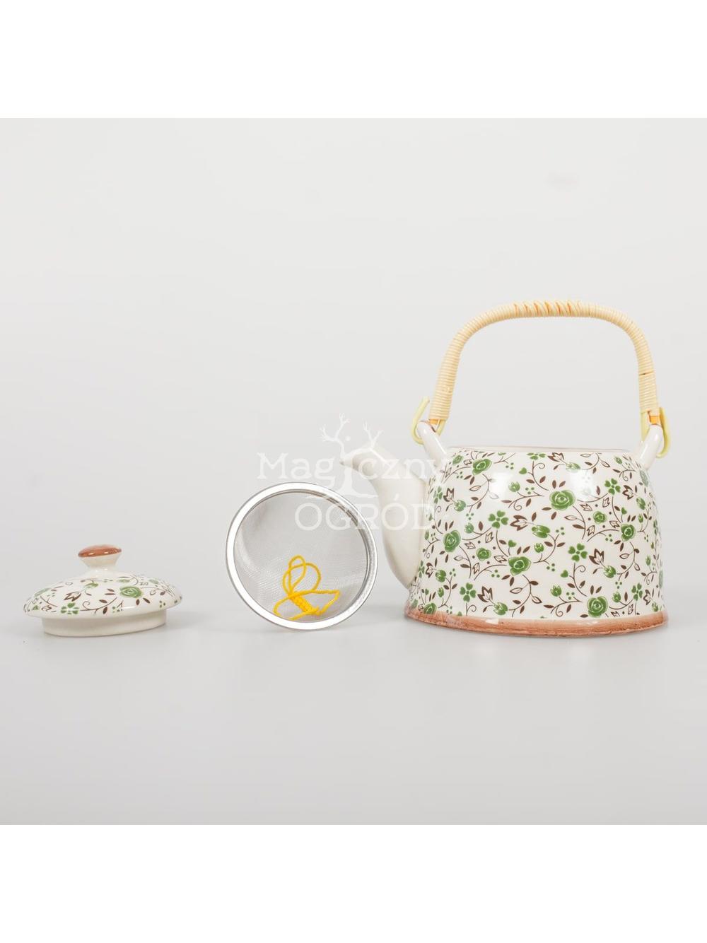 Czajnik ceramiczny z zaparzaczem z motywem kwiatowym 418-5111