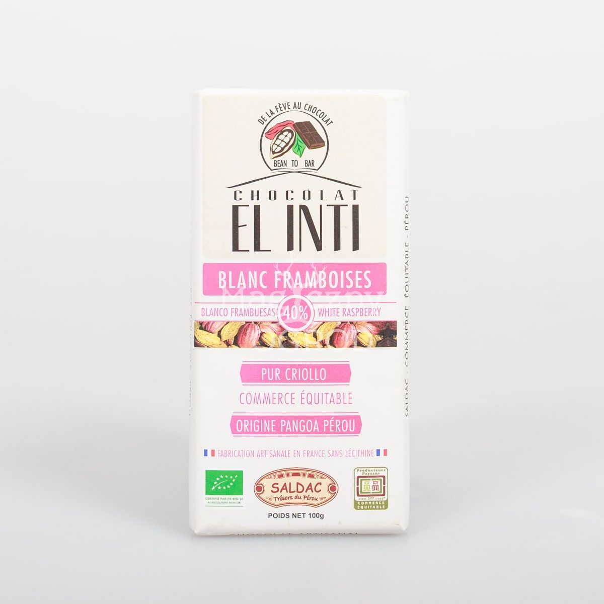 Czekolada El Inti  40 % biała z malinami Bio