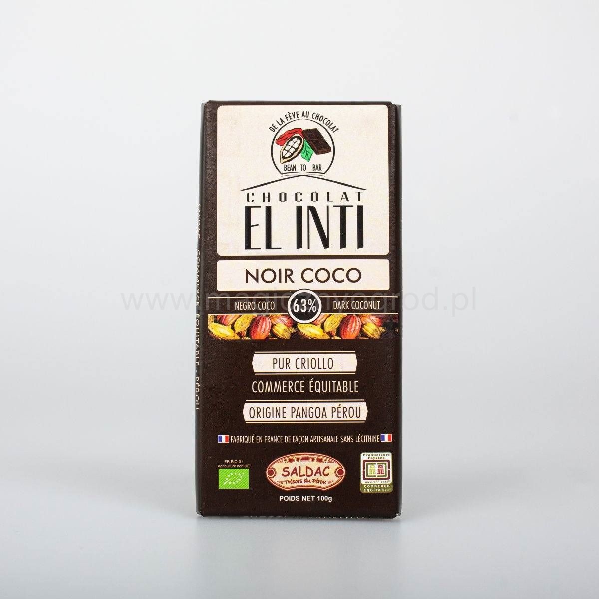 Czekolada ciemna 63% kakao z kokosem Bio