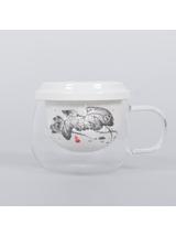 Kubek szklany z porcelanowym  zaparzaczem Piwonia