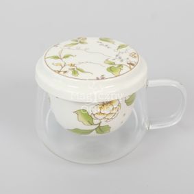 Kubek szklany z porcelanowym  zaparzaczem Bukiet