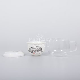Kubek szklany z porcelanowym  zaparzaczem Piwonia